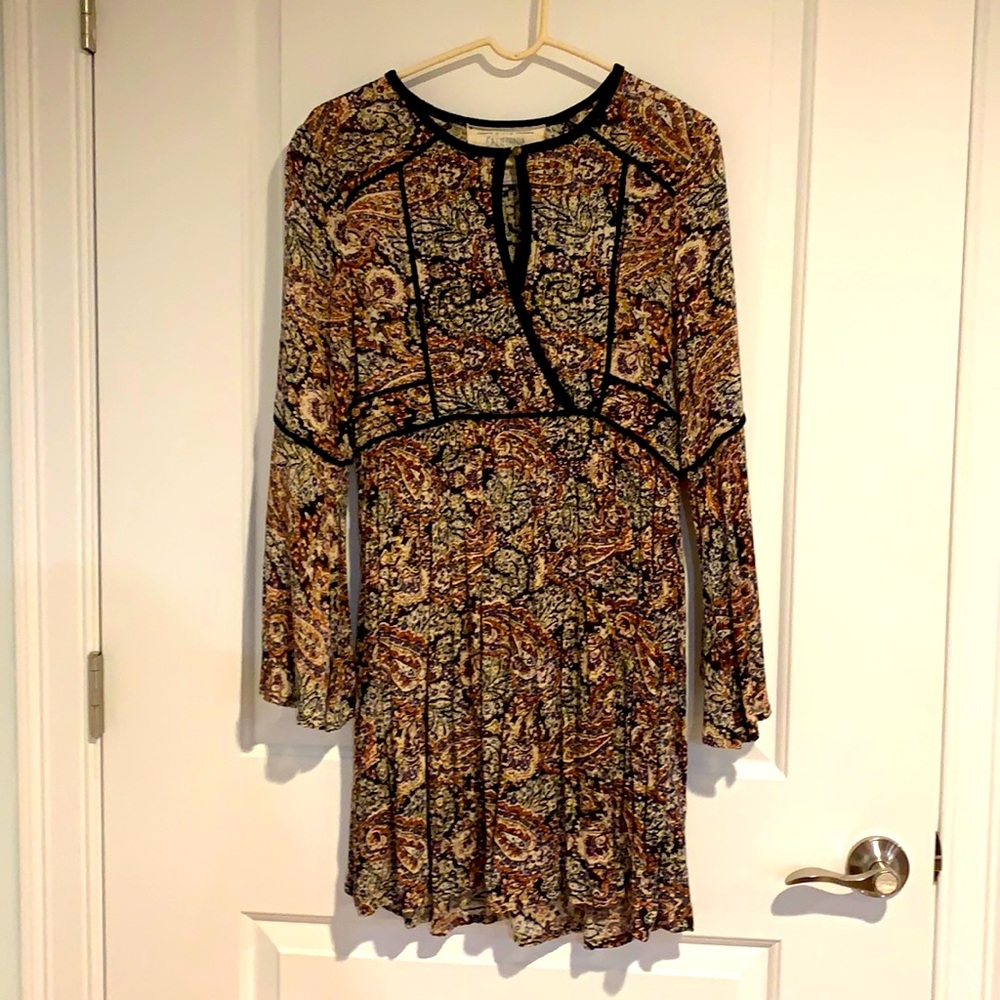 Dress with Velvet Trim and Bell Sleeves